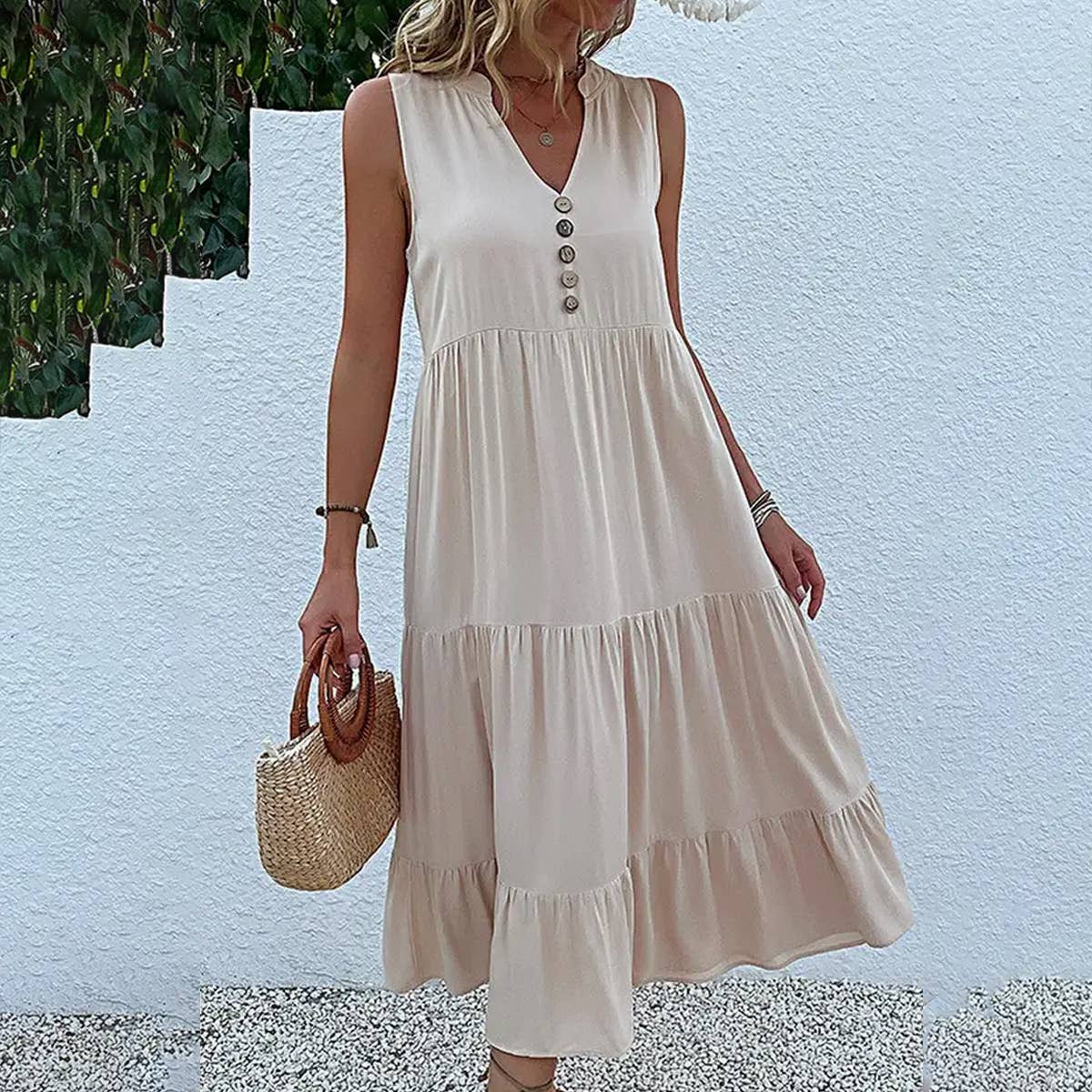 SLEEVELESS LOOSE CASUAL SOLID COLOR DRESS_CWDSD2822