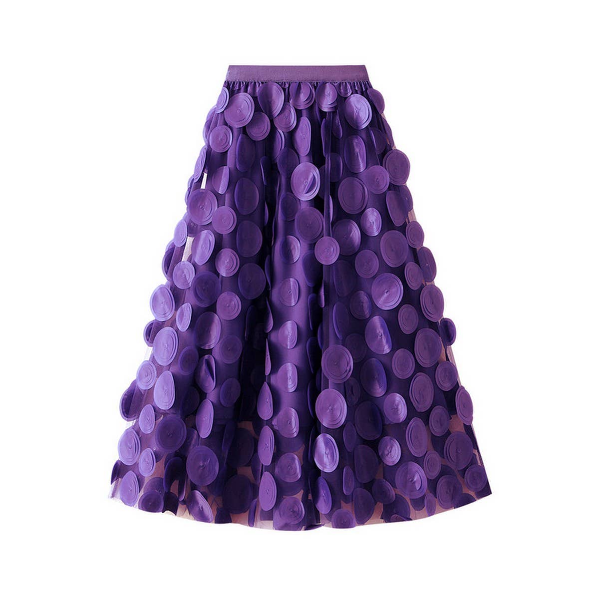 3D Polka Dot Tulle A-Line Flared Midi Skirt_CWBMS0379