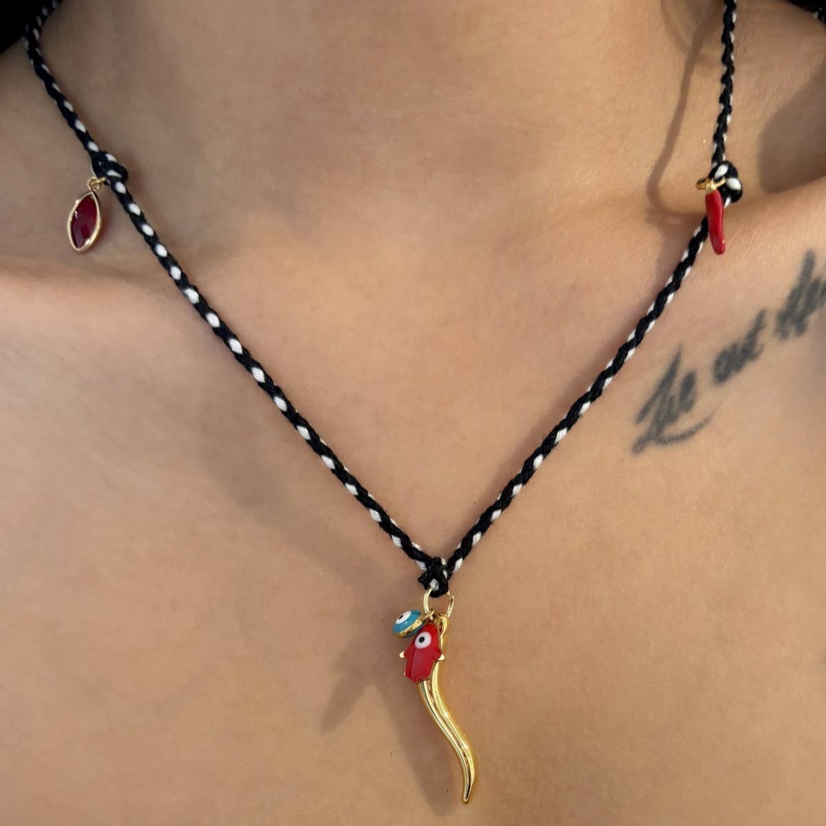 Evil Eye Charm Choker ??Colorful Cotton Pendant_CWMM6968