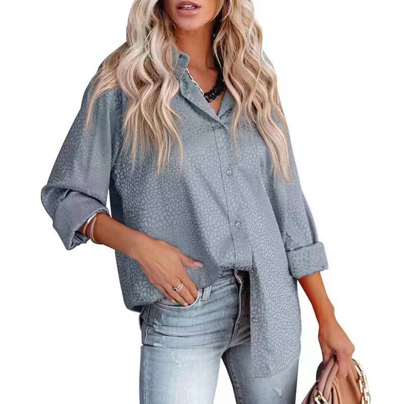 Elegant satin gravel pattern long-sleeved shirt
