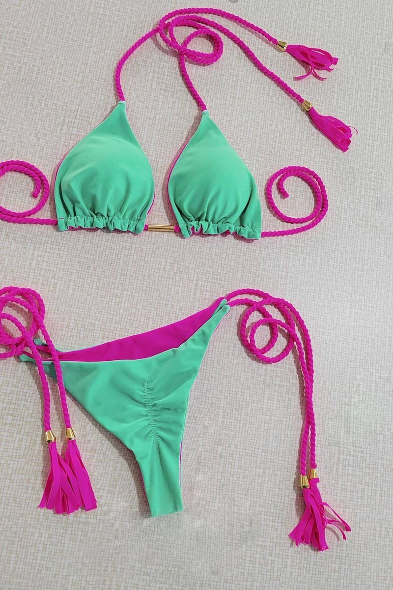 CWMW0900_DOUBLE-SIDED CONTRAST COLOR BEACH BIKINI SWIMSUIT