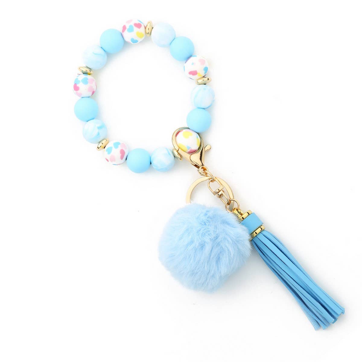 Pom-pom Tassel Keychain Silicone Bead Bracelet_CWAB5016
