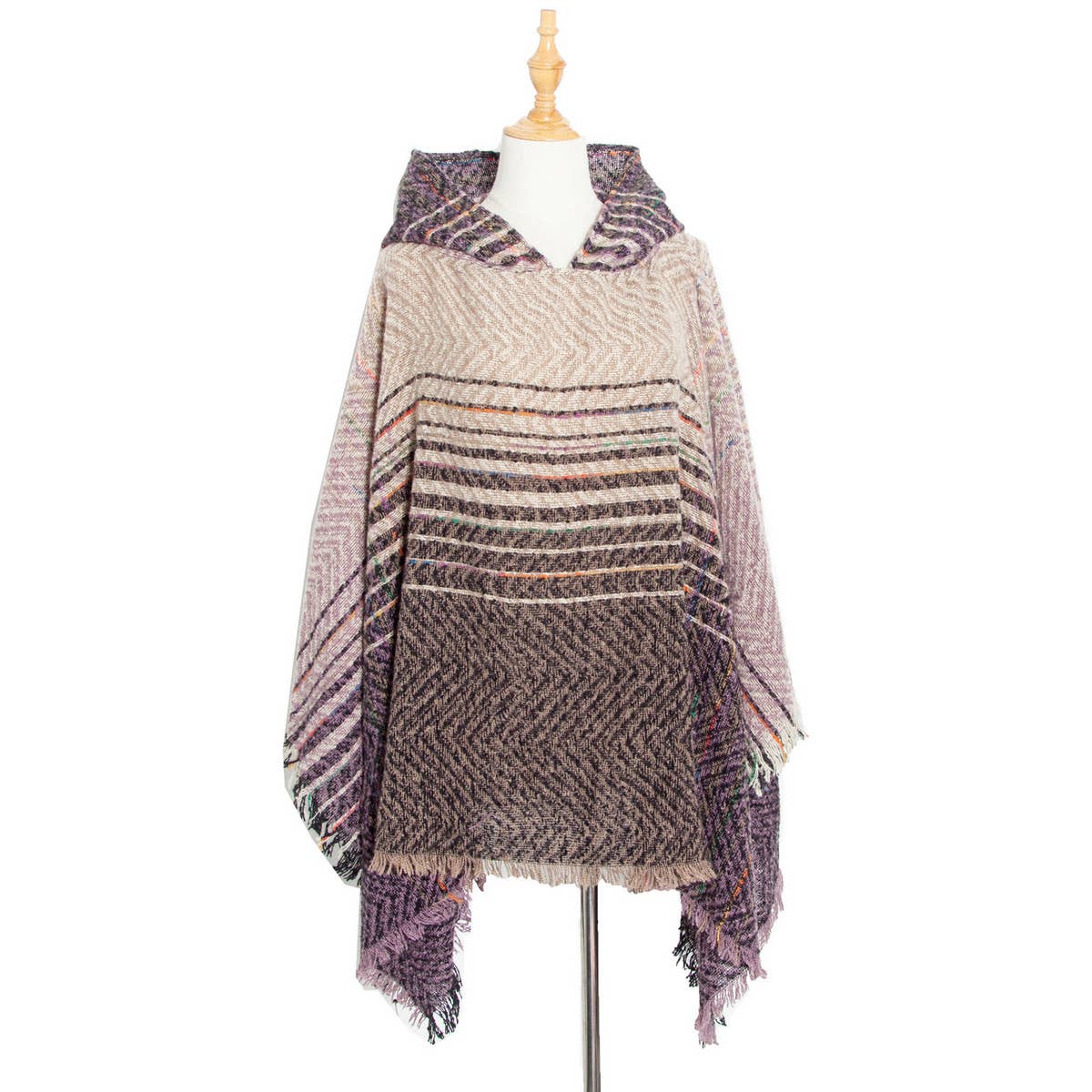 NEW HERRINGBONE GRADIENT HOODED CAPE SHAWL
