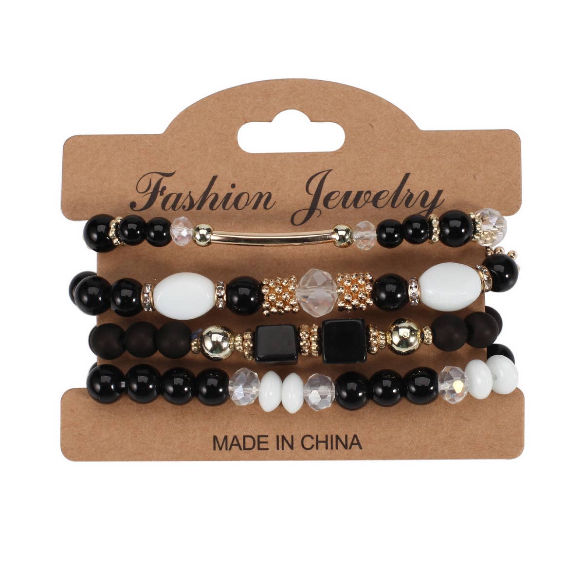 MULTI-LAYERED MARBLED BEADED ELASTIC CORD BRACELET