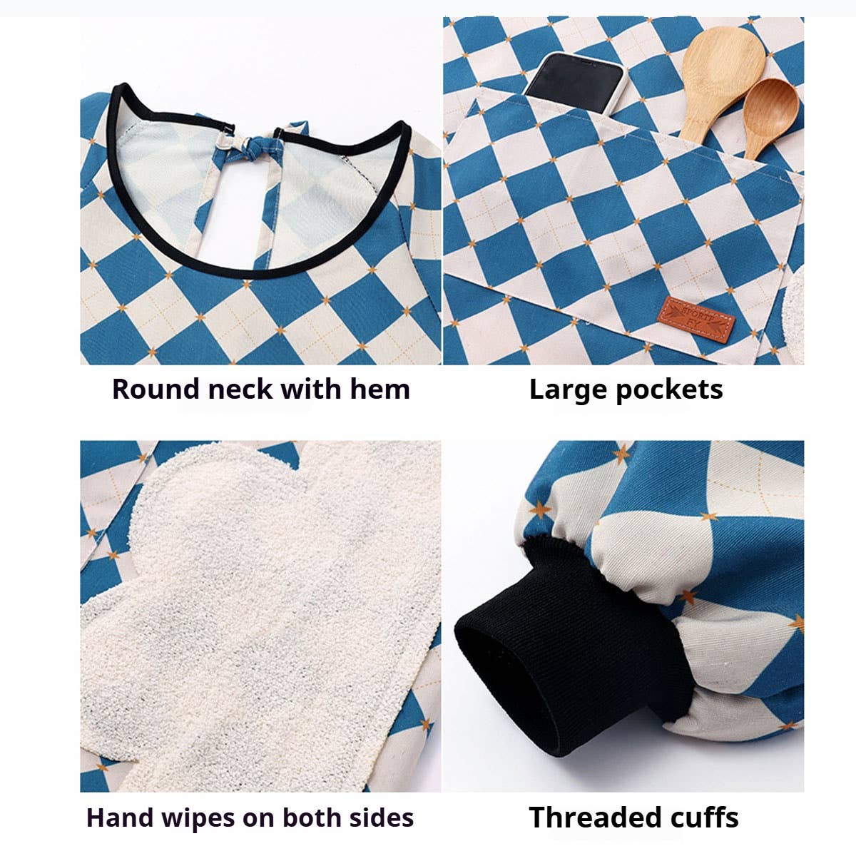 Checkered Cotton Long Sleeve Kitchen Work Apron _CWMM6693