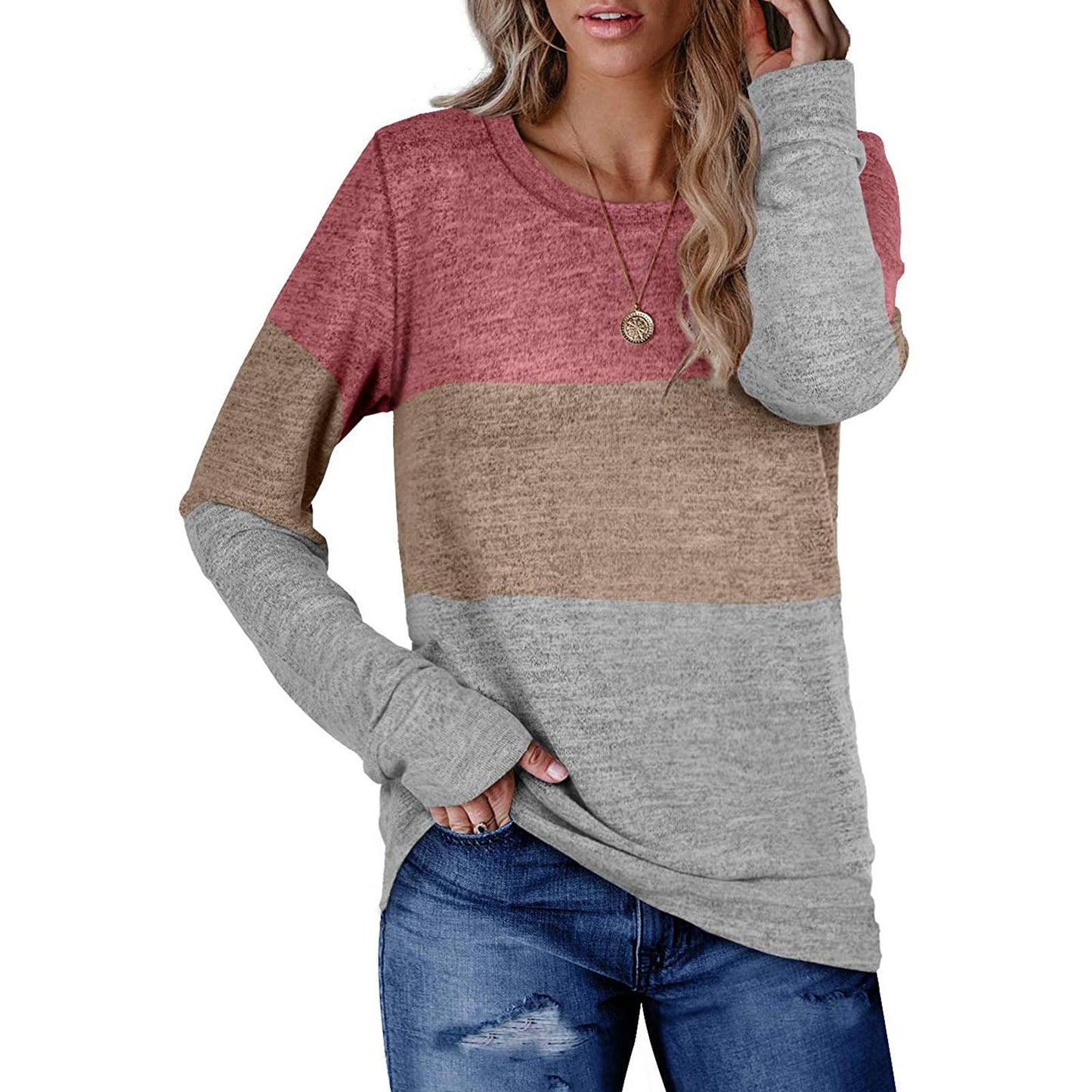 WOMEN'S CREW NECK PULLOVER MATCHING COLOR HOODIE