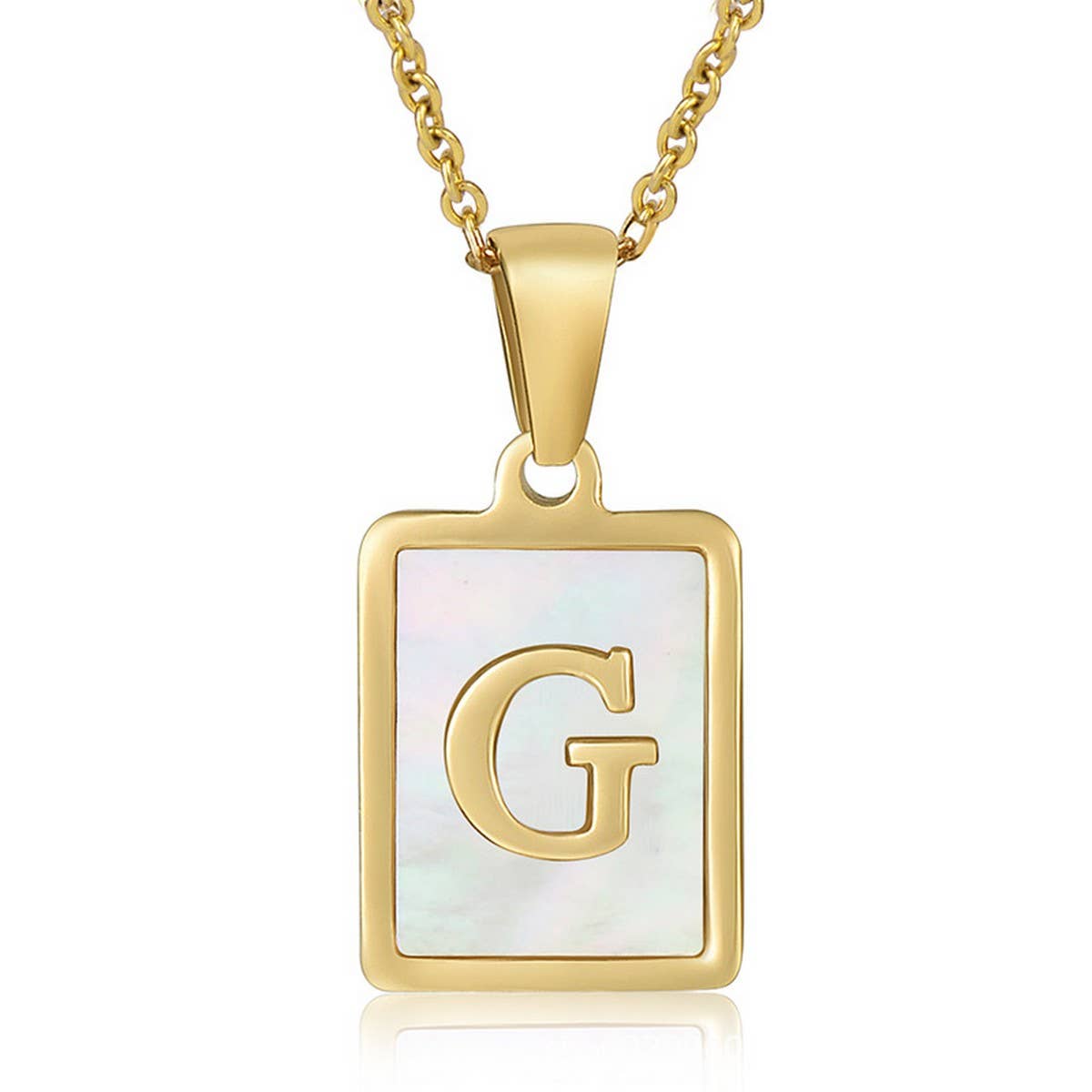 CWAJE1917_Square Stainless Steel White Shell Letter Necklace