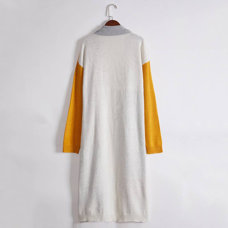 LEOPARD PRINT CONTRAST COLOR LONG KNIT CARDIGAN