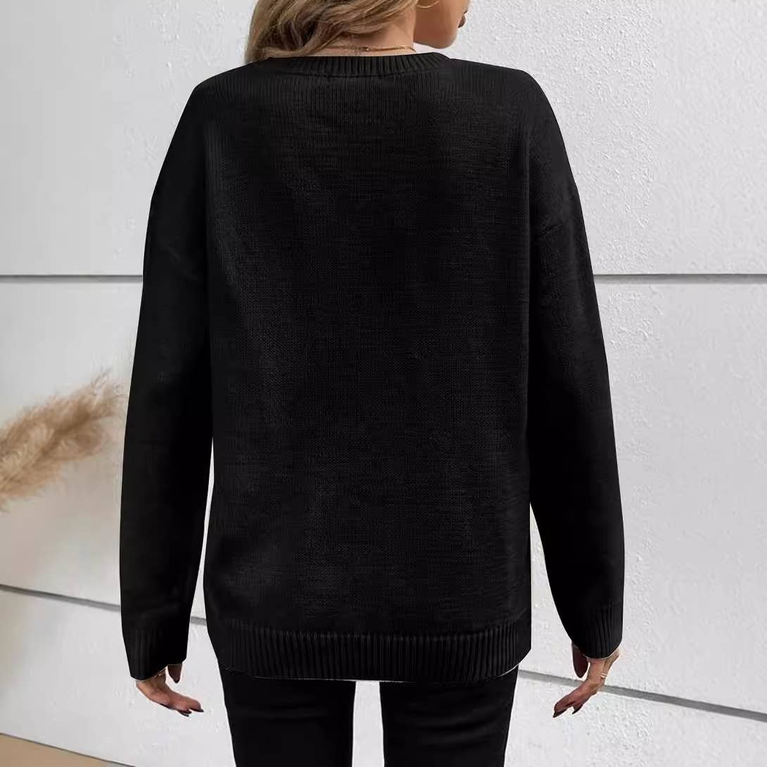 ROUND NECK THREAD CASUAL LETTER-PRINTED SWEATER