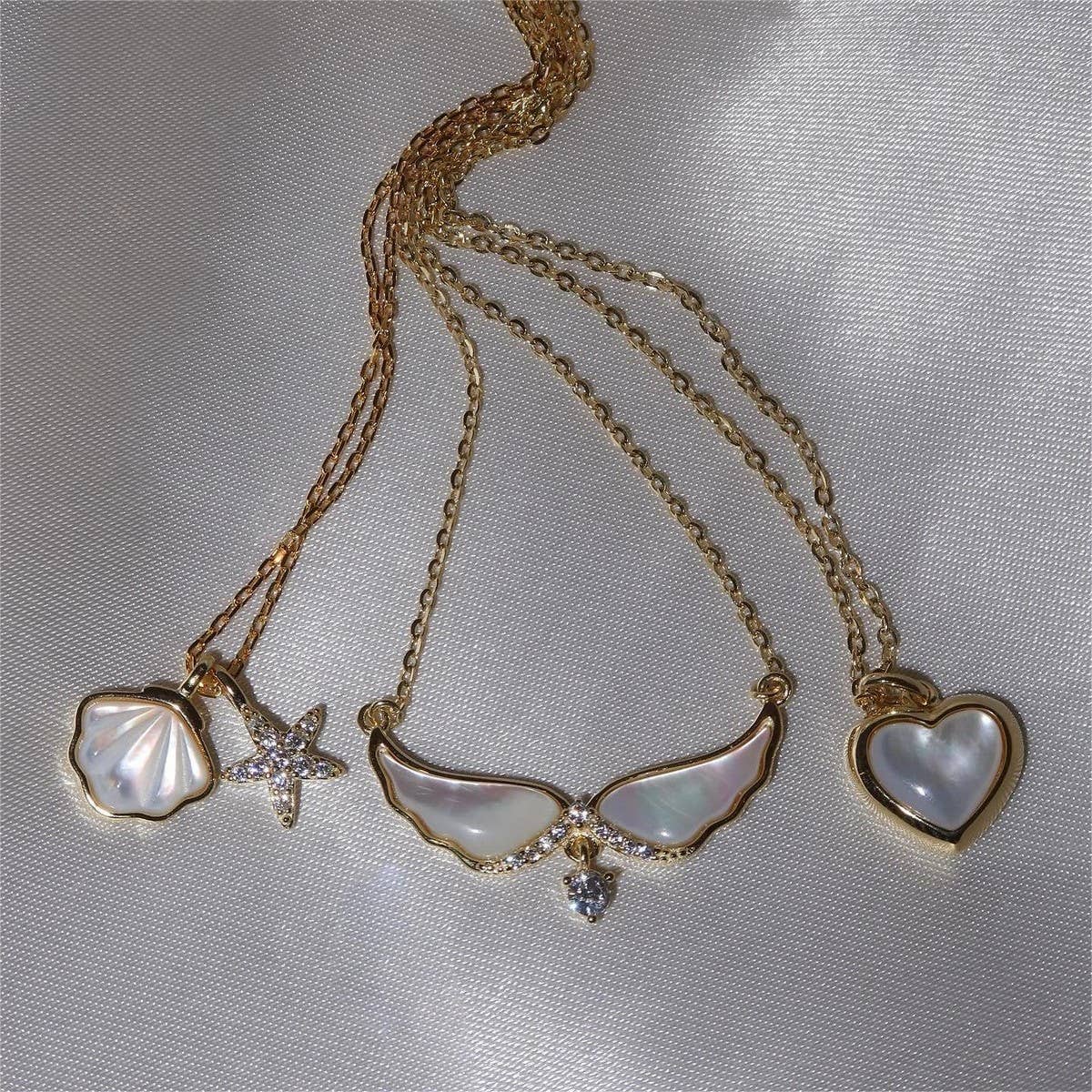 Summer Starfish Conch Pendant Necklace_CWMM5328