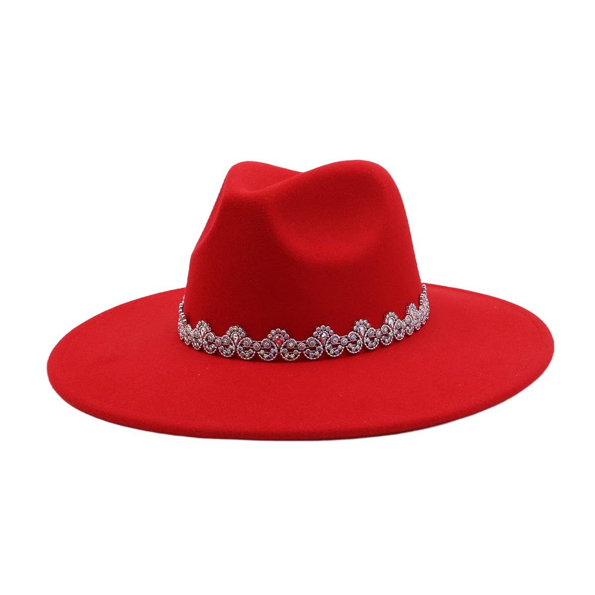 Men & Women Wool Blend Fedora Hat Heart Top_CWAH04386