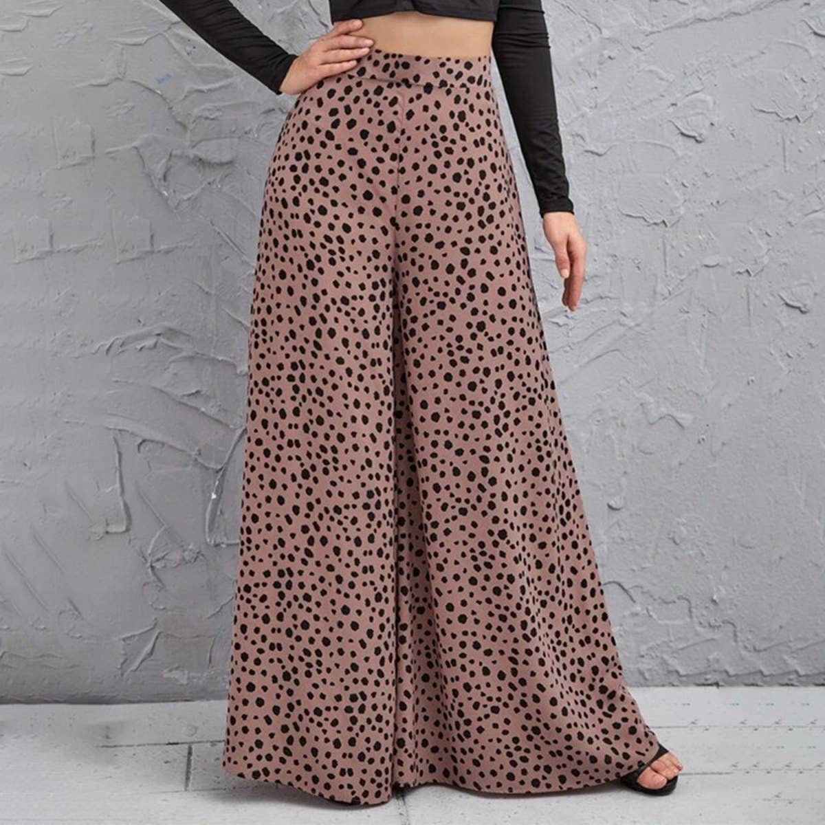 HIGH-WAISTED LEOPARD PRINT WIDE-LEG PANTS FLARED