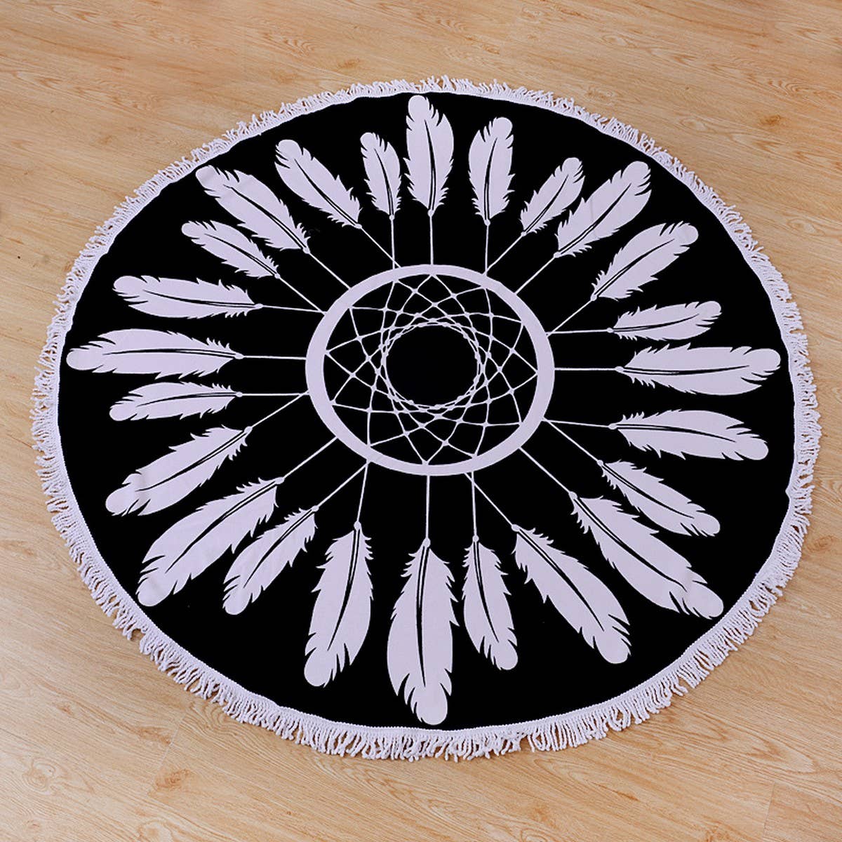 Round Microfiber Tassel Beach Towel Blanket