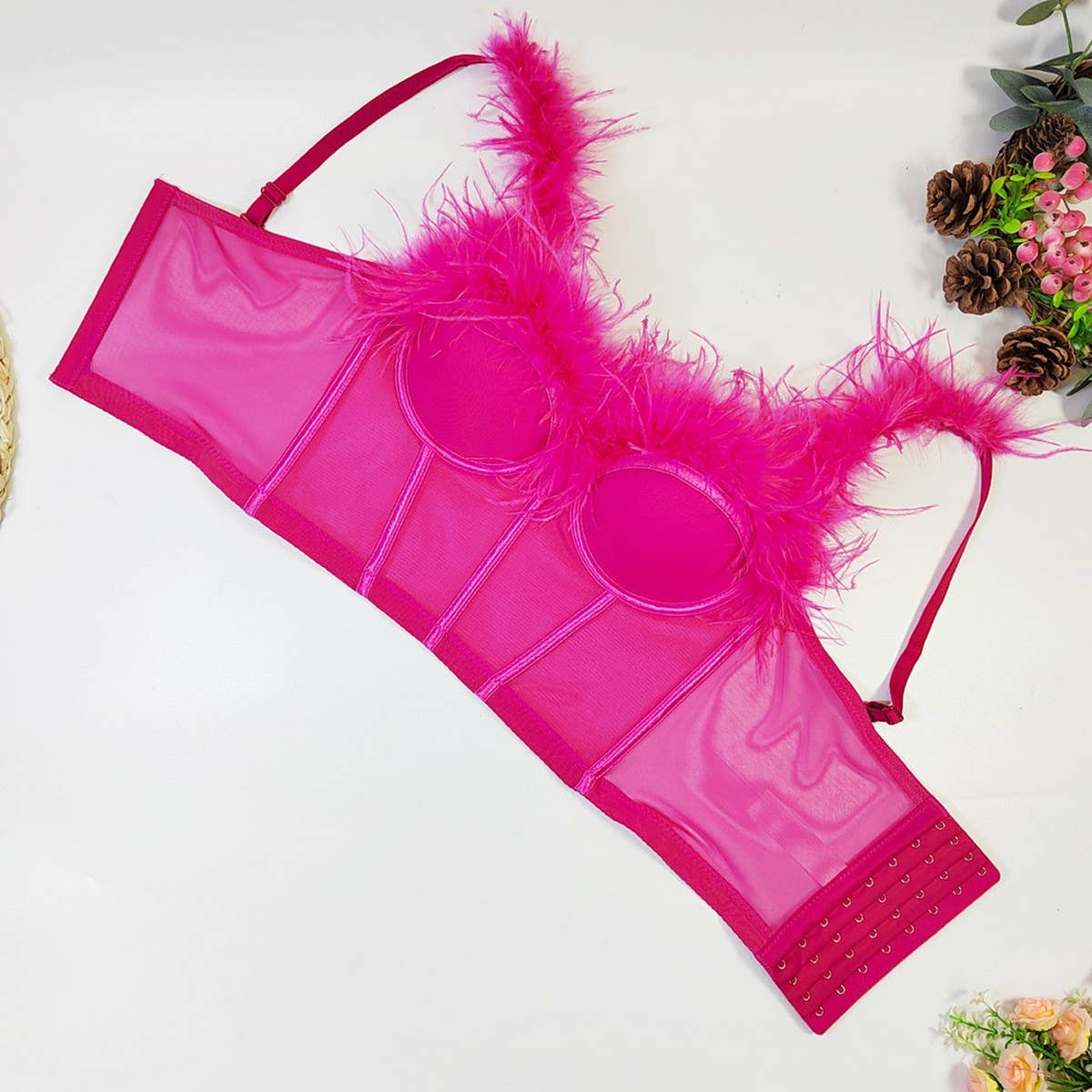 HIGH-END OSTRICH FEATHER FISHBONE TUBE TOP