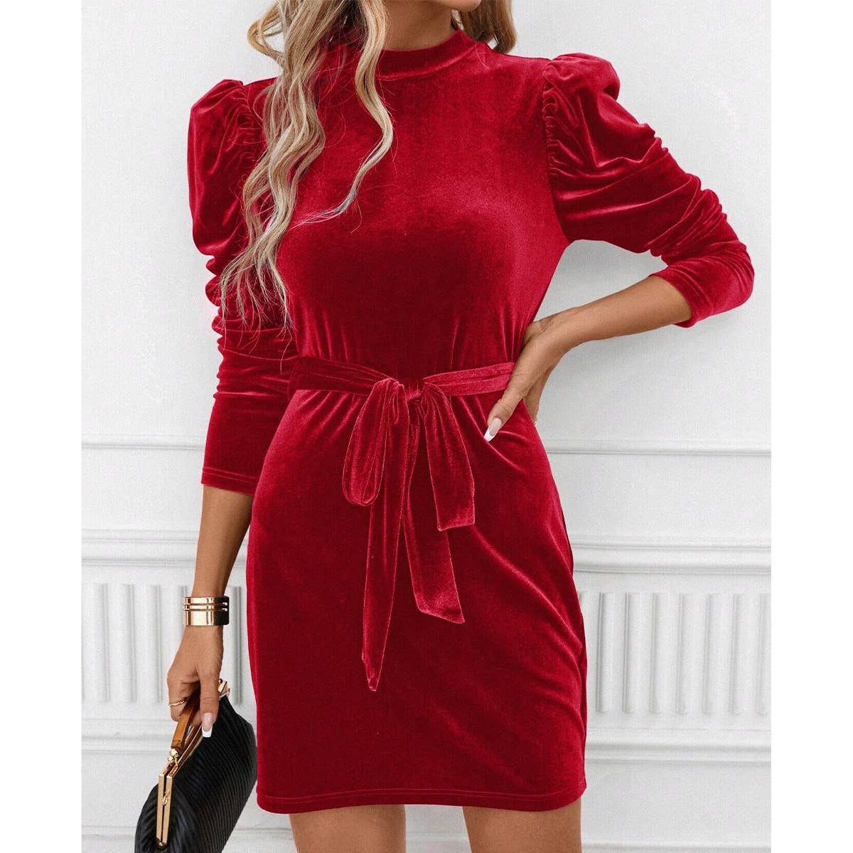 VELVET ELEGANT LACE-UP FANNY PACK HIP SKIRT