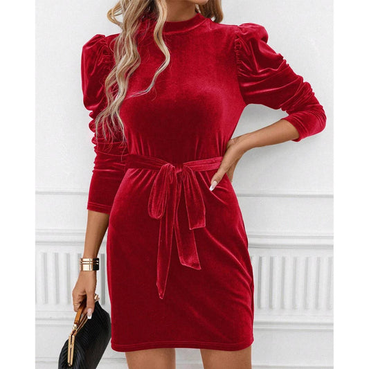 VELVET ELEGANT LACE-UP FANNY PACK HIP SKIRT