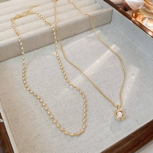 Irregular freshwater pearl double-layer necklace