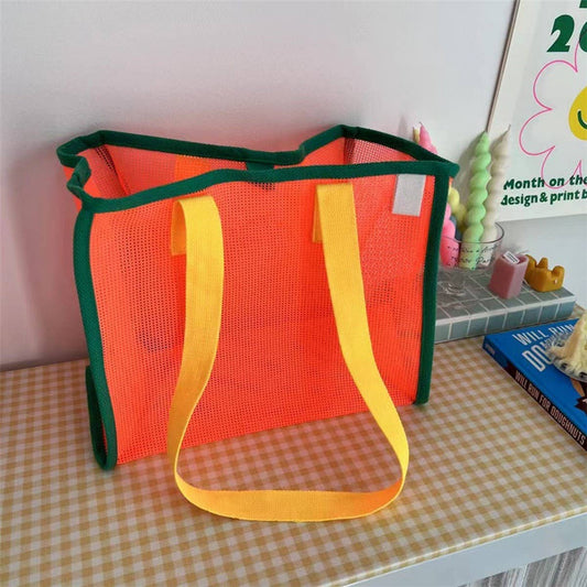 MESH CONTRAST COLOR BEACH TRAVEL STORAGE BAG_CWAB1916