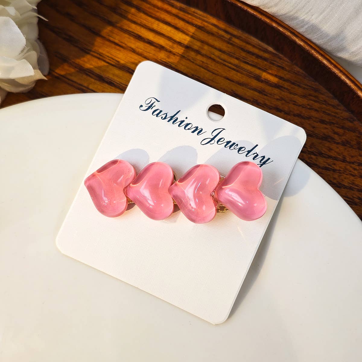 Colorful ice glitter pink heart-shaped hair clip