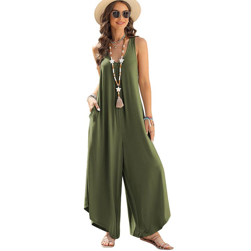 Simple wind multi-pocket straight strap pants