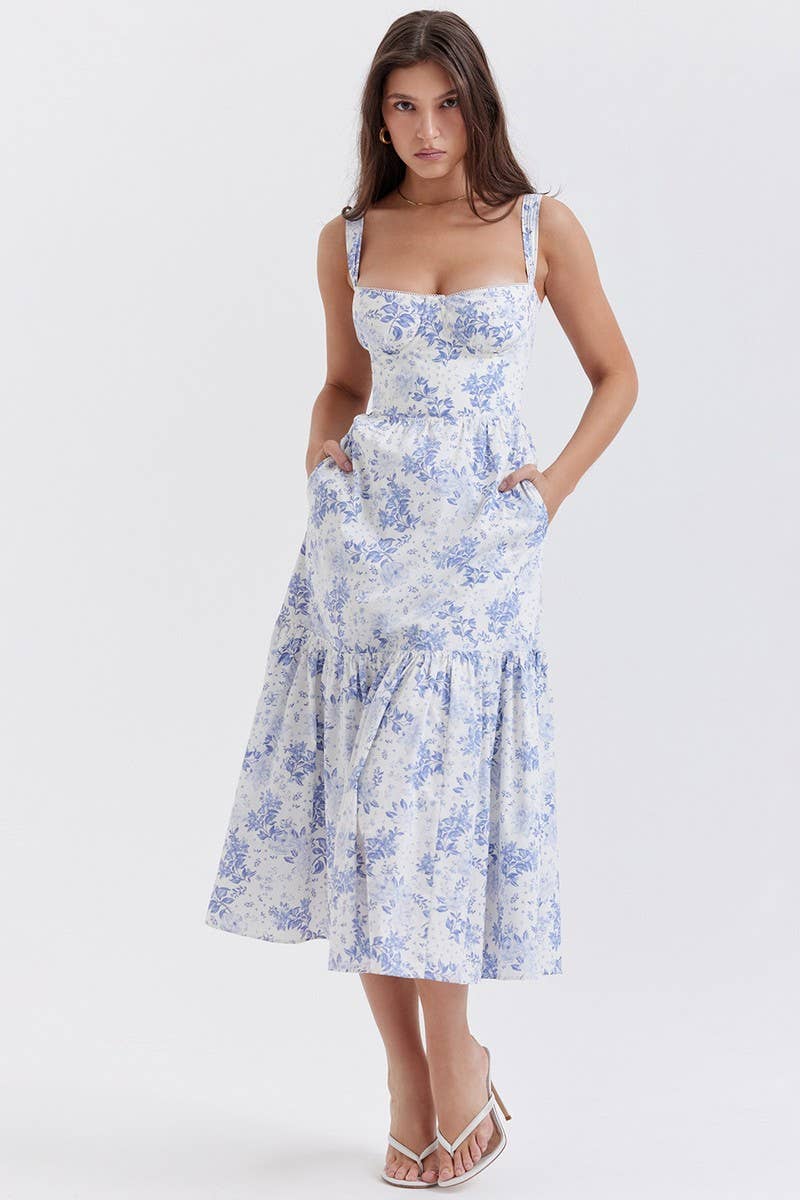 CWDMD5623_OFF-SHOULDER PLEATED LACE FLORAL DRESS
