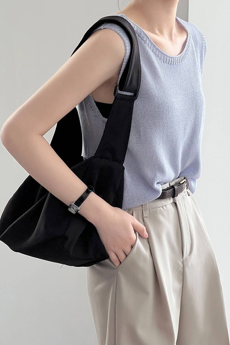 SIMPLE SOLID COLOR U-NECK KNIT VEST