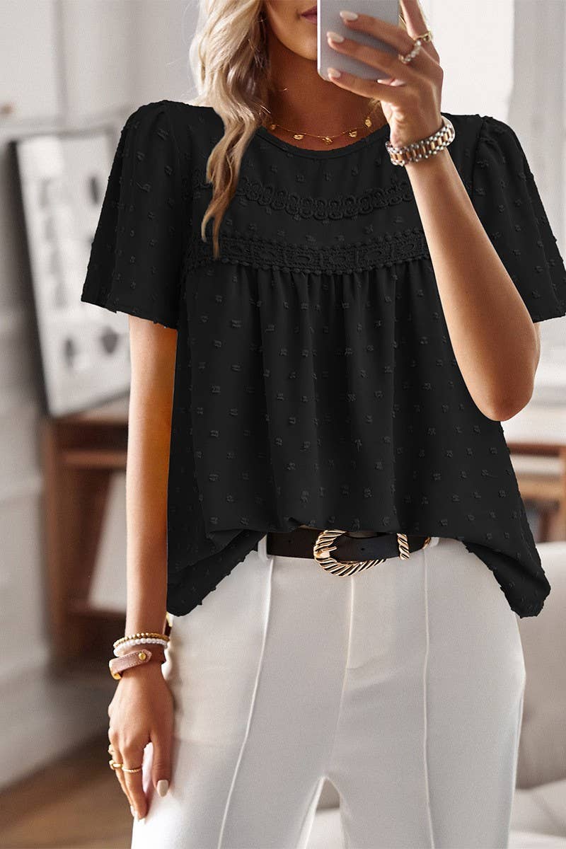 CWDSD8927_CASUAL SOLID COLOR ROUND NECK SHORT SLEEVE TOP