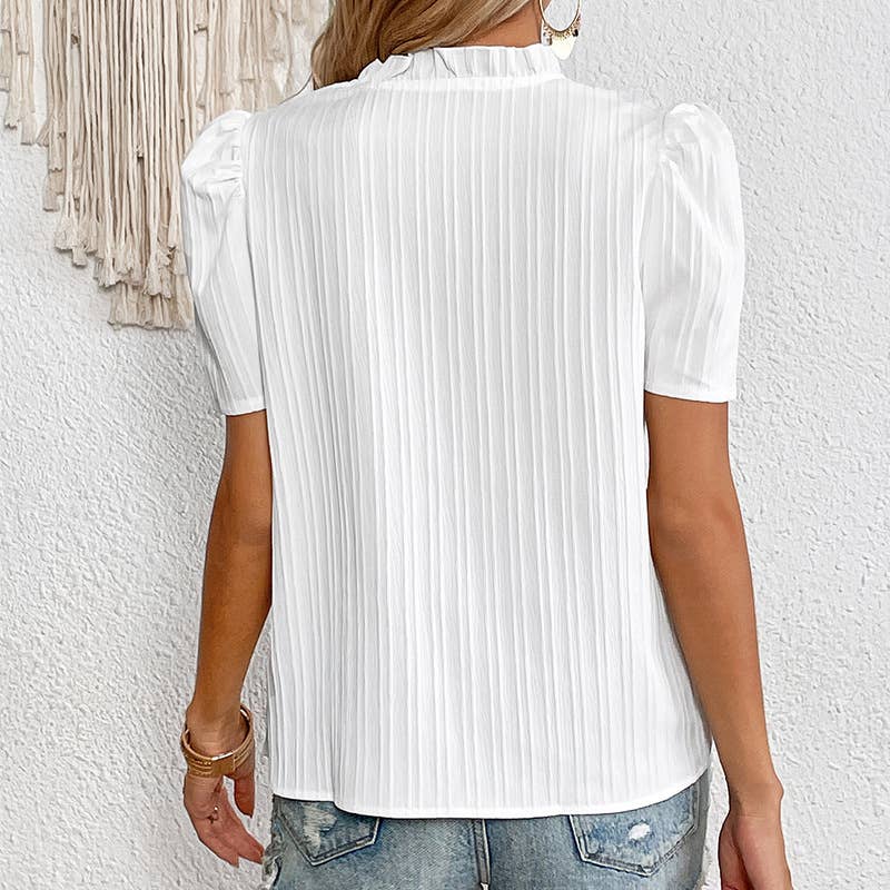 TEMPERAMENT CHIFFON V-NECK LACE-UP LOOSE T-SHIRT
