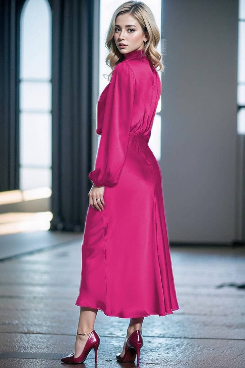 CWDMD3470_SATIN LANTERN SLEEVE EVENING DRESS