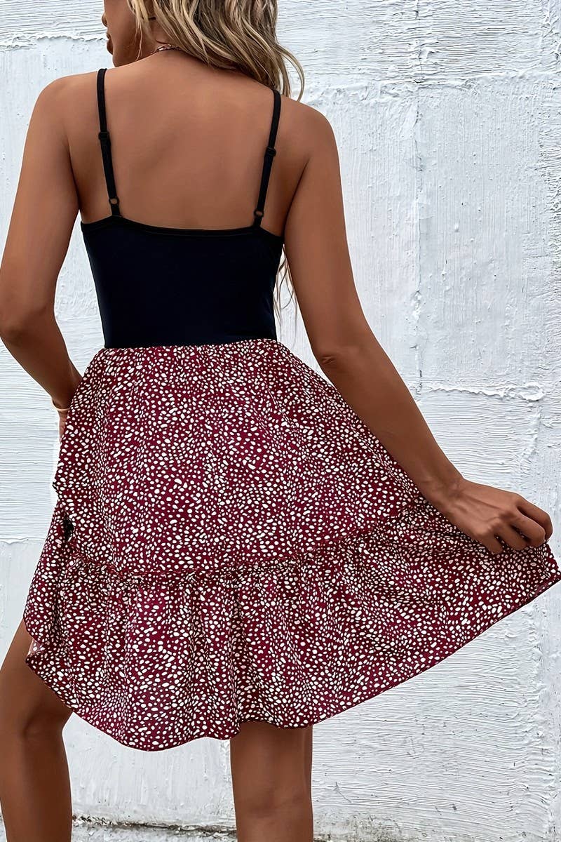 CWDSD10537_ELEGANT CONTRASTING SUSPENDER DRESS