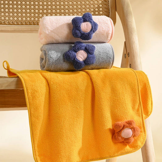 CORAL FLEECE FLOWER SQUARE TOWEL BATH TOWEL SET