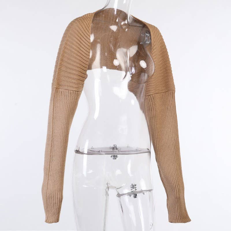 SEXY SOLID ULTRA SHORT LONG SLEEVE SWEATER JACKET