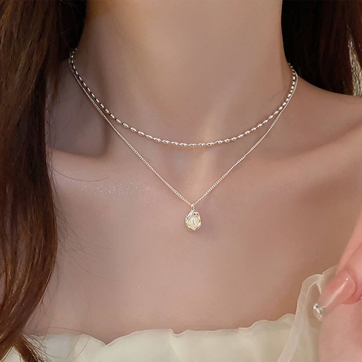 Irregular freshwater pearl double-layer necklace