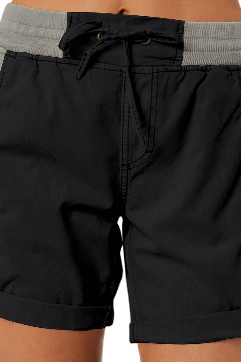 CWBSP0562_RETRO SOLID DRAWSTRING RIBBED UTILITY SHORTS