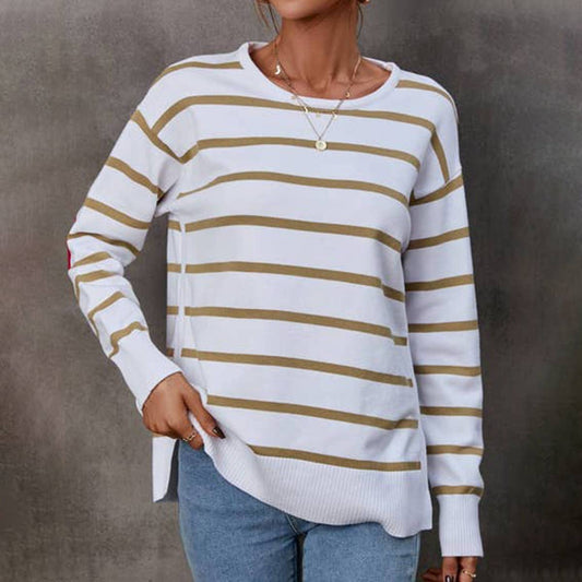 Striped elbow love crew-neck pullover sweater