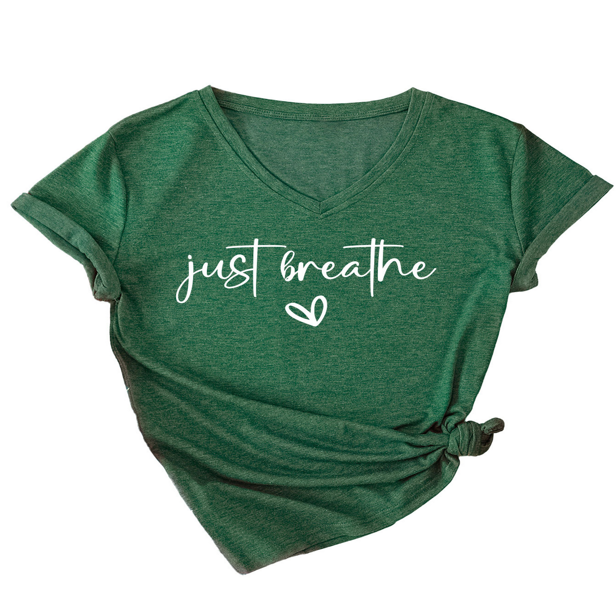 Cute Heart Letter Print V-Neck Tee for Women