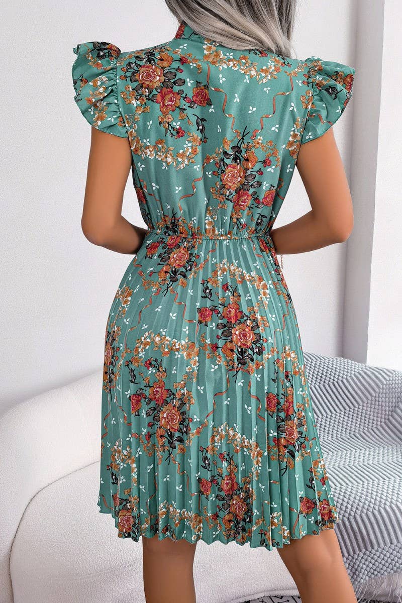 TEMPERAMENT FLOWER LACE BIG SWING PLEATED DRESS_CWDSD2527