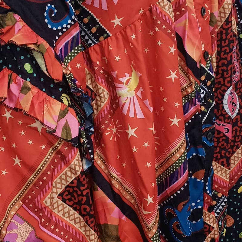 V-neck long-sleeved Bohemian-style long dress