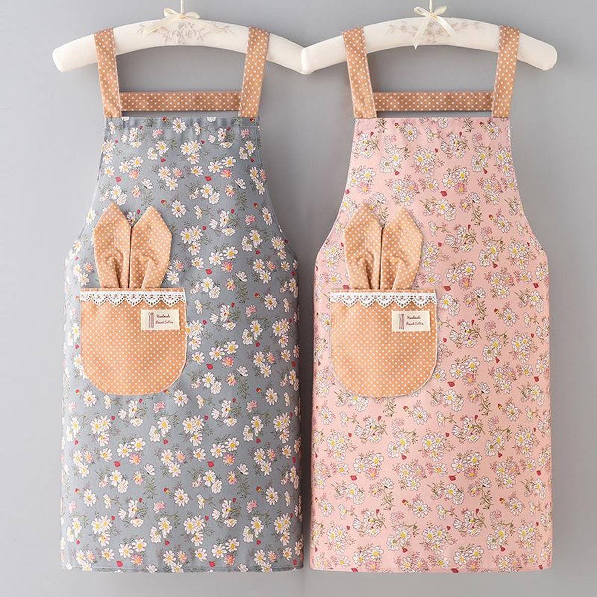 CUTE FLORAL CANVAS BIB APRONS WITH POCKETS