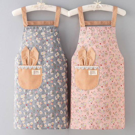 CUTE FLORAL CANVAS BIB APRONS WITH POCKETS