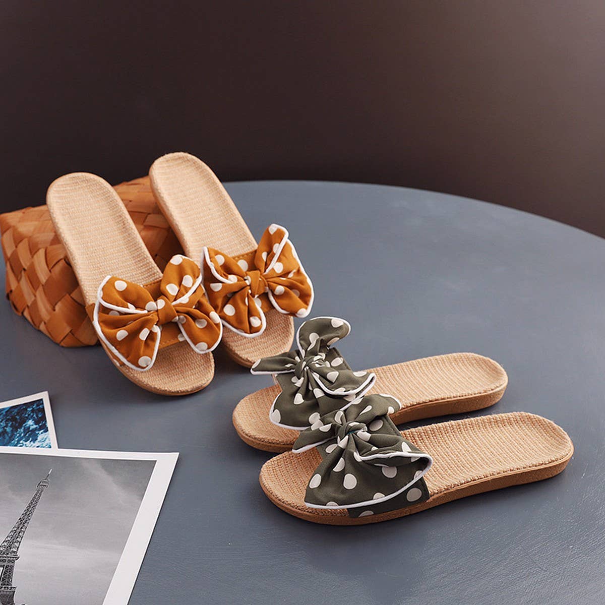 Linen Indoor Slippers for Women, Non-Slip