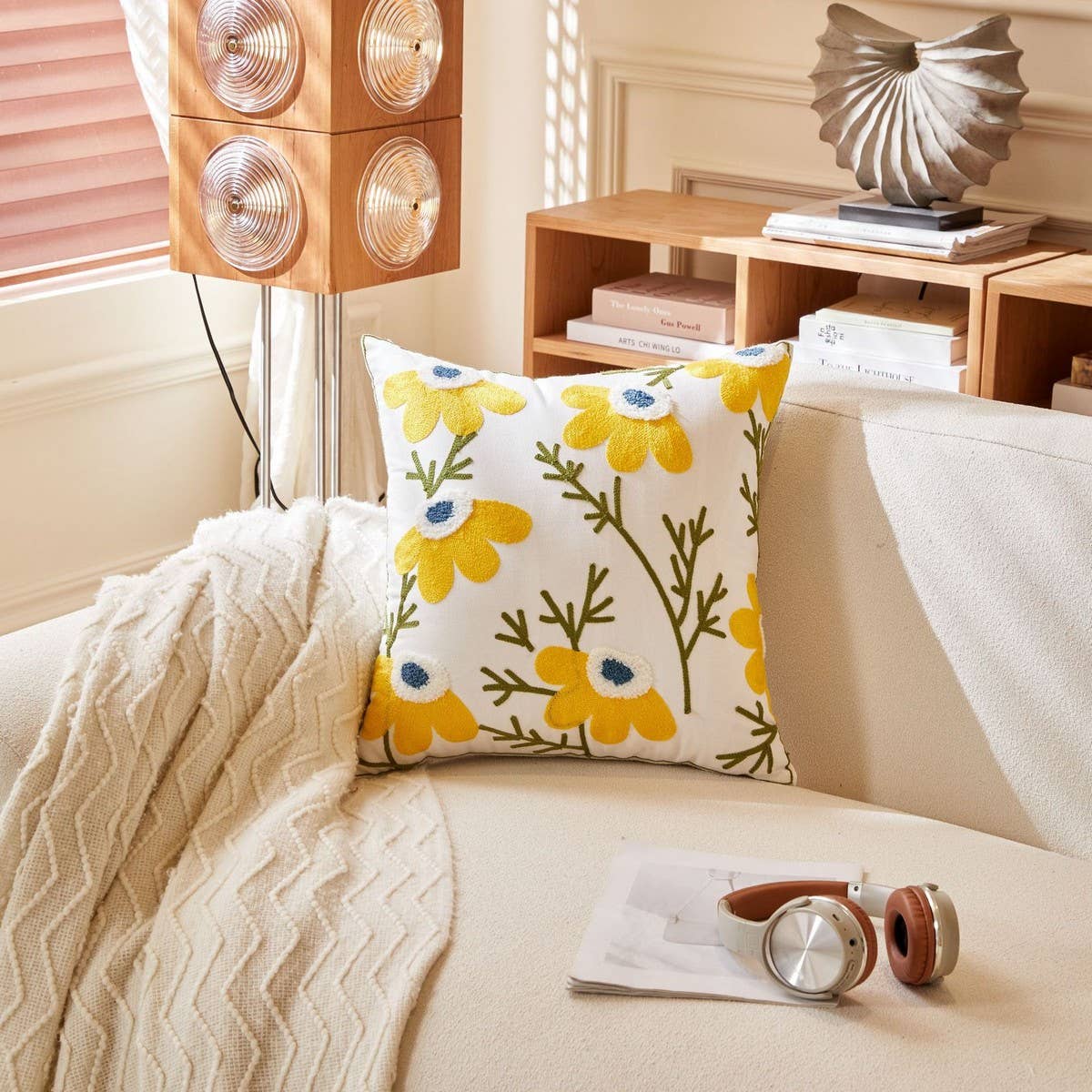 Pink Tulip Embroidered Sofa Pillow Cover_CWMM7706