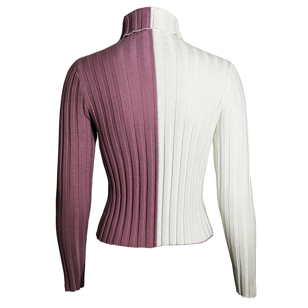 Long sleeve high-neck color-blocked knit sweater