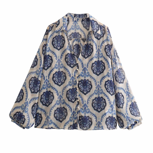 Metallic Print Blouse ? French Style Fall Top