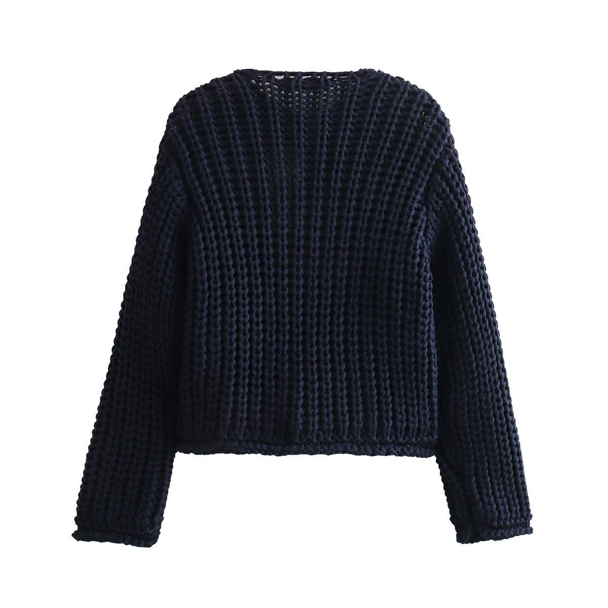 SOLID COLOR SINGLE ROW ROUND BUTTON KNIT CARDIGAN