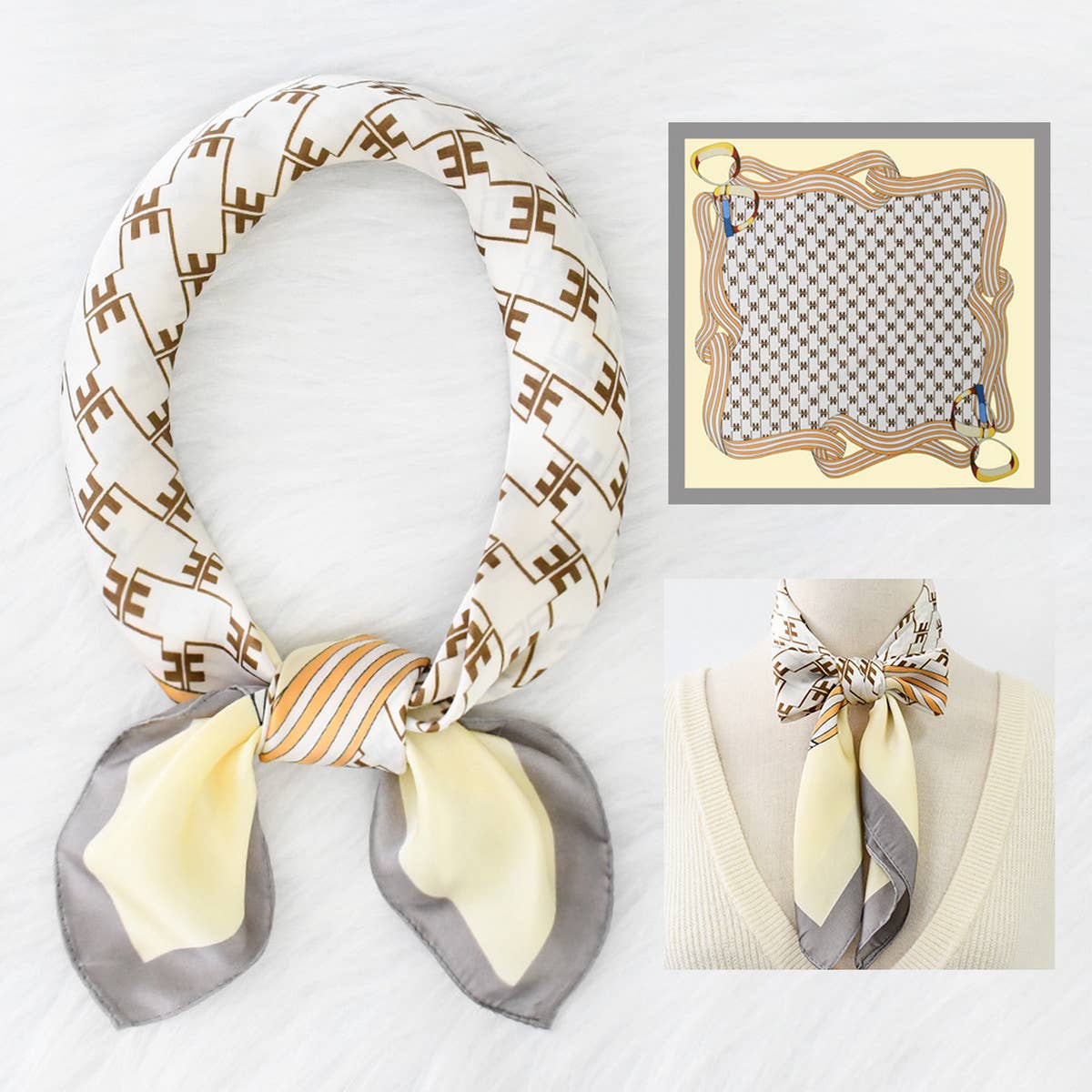 Chain Print Satin Square Scarf for Summer Sun_CWASC1158