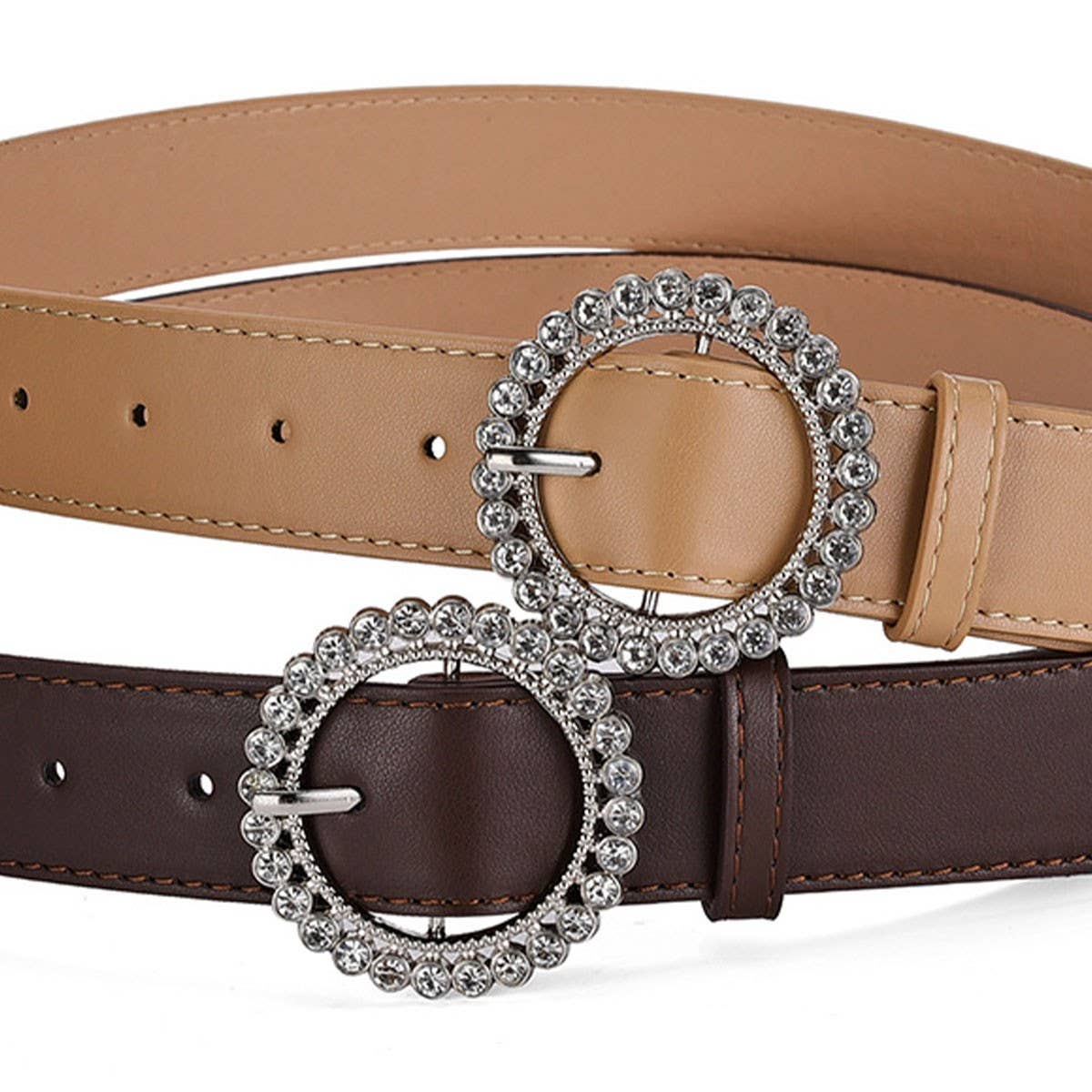ROUND BUTTON CRYSTAL INLAID SOLID COLOR BELT