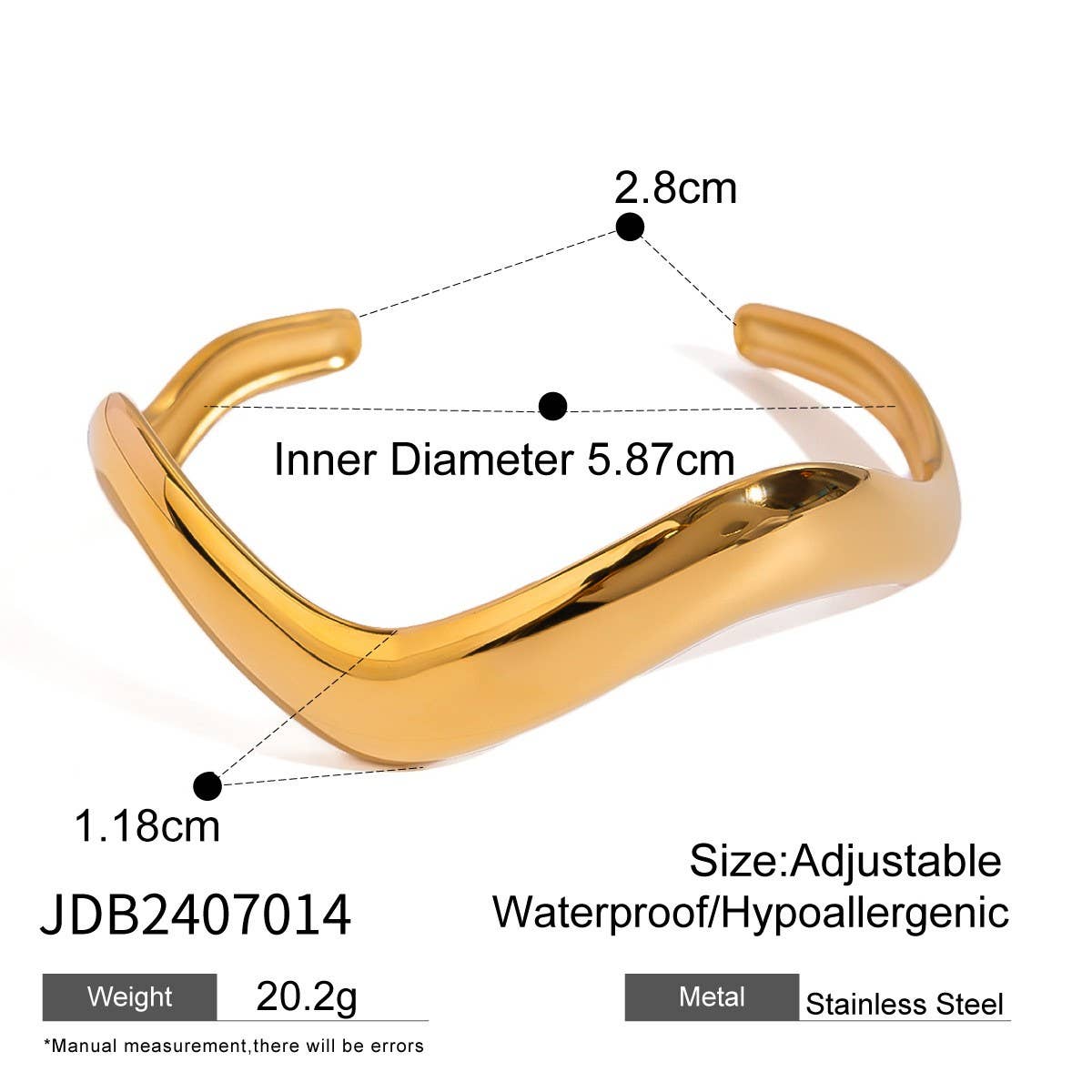 Minimalist Wavy Polished Open Cuff in 18K Steel