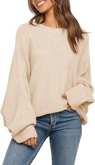 ROUND NECK SOLID COLOR BAT LONG-SLEEVED SWEATER