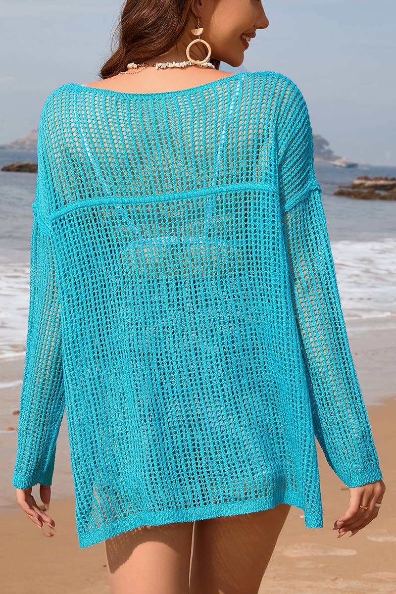 SOLID LONG SLEEVE SLIT KNITTED COVER UPS_CWTSTL1071